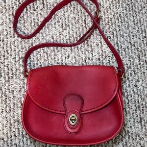 Green Fields Vintage Red Genuine Leather Saddle Crossbody Bag